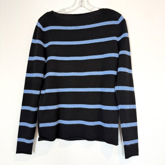 Black Cashmere Sweater Novelty Star Stripe Design Blue Large - Picture 2 of 10